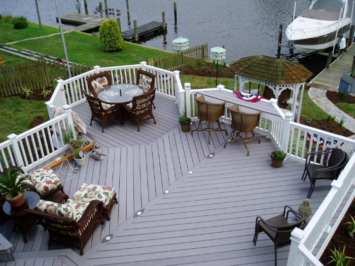 Herringbone decking with deck lights