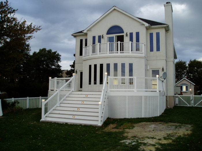 Two story deck with lights